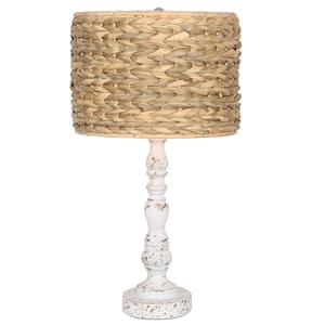 21.25 in. Farmhouse Table Lamp with Handwoven Light Brown Rattan Shade