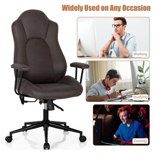 Costway Gray High Back Executive Office Chair Adjustable Reclining Task Chair Armrest P12I 10N2J 8GR The Home Depot