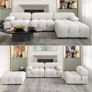 Convertible 103.95 in. Minimalist Free Combination Sofa L-Shaped 4 Seat Velvet Reversible Sectional with Ottoman, Beige