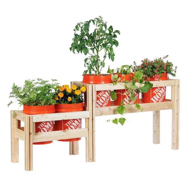 Greenes Fence 69 in. x 16 in. x 30 in 2-Tiers 5-Bucket Elevated Unfinished Wood Cedar Garden Frame Raised Beds