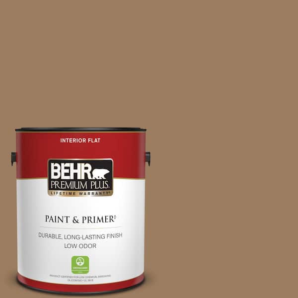 BEHR PREMIUM PLUS 1 gal. #BXC-08 Safari Brown Flat Low Odor Interior Paint & Primer