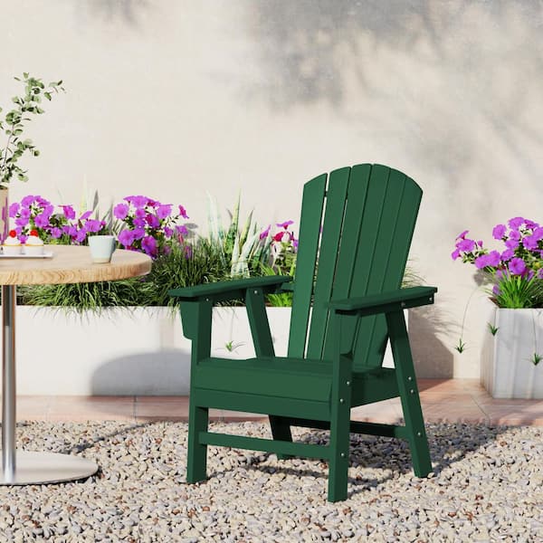 Altura Outdoor Patio Fade Resistant HDPE Plastic Adirondack Style Dining Chair with Arms in Dark Green