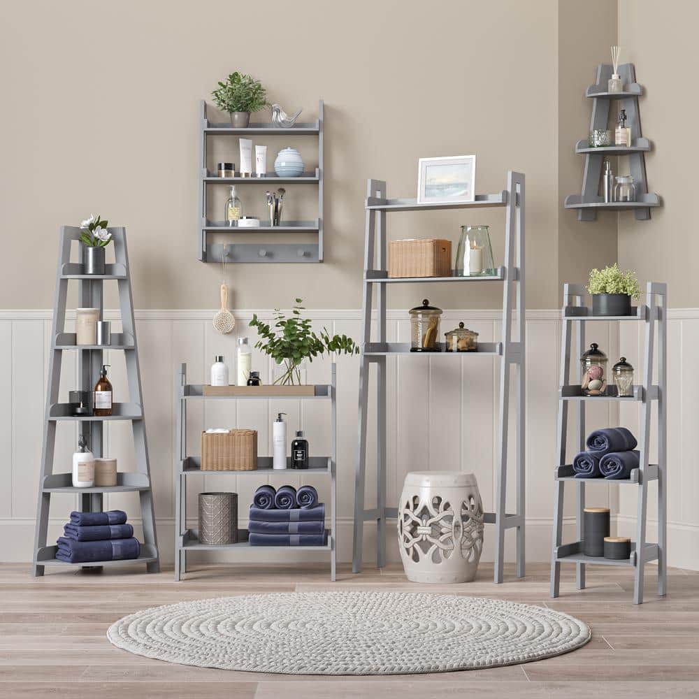 Gray 5-Tier MDF Corner Ladder Bookshelf