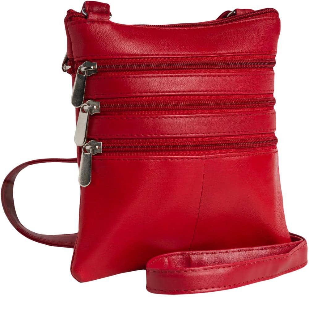 Champs Triple Zip Leather Crossbody Bag Red