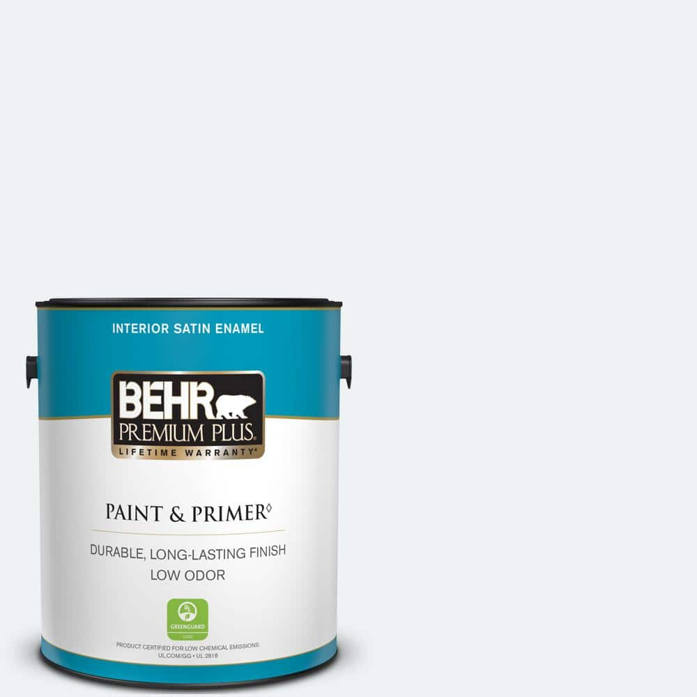 BEHR PREMIUM PLUS 1 gal. #M500-3 Blue Chalk color Satin Enamel Low Odor  Interior Paint & Primer 705001 - The Home Depot