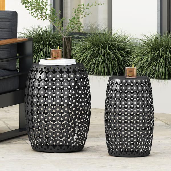 Sudzendf Black Cylindrical Iron Outdoor Side Table 2-Piece