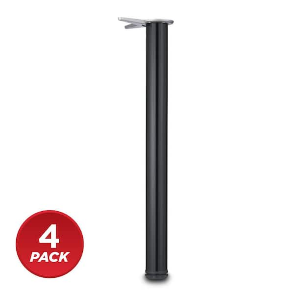 (4-Pack) 27 1/2 in. (700 mm) Black Metal Round Table Leg with Leveling Glide