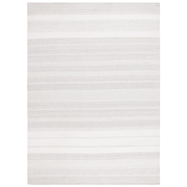 Kilim 8 ft. x 10 ft. Ivory/Gray High-Low Chevron Striped Area Rug