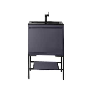 Milan 23.6 in. W x 18.1 in. D x 36 in. H Bathroom Vanity in Modern Grey Glossy with Charcoal Black Composite Top