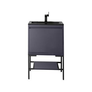 Milan 23.6 in. W x 18.1 in. D x 36 in. H Bathroom Vanity in Modern Grey Glossy with Charcoal Black Composite Top