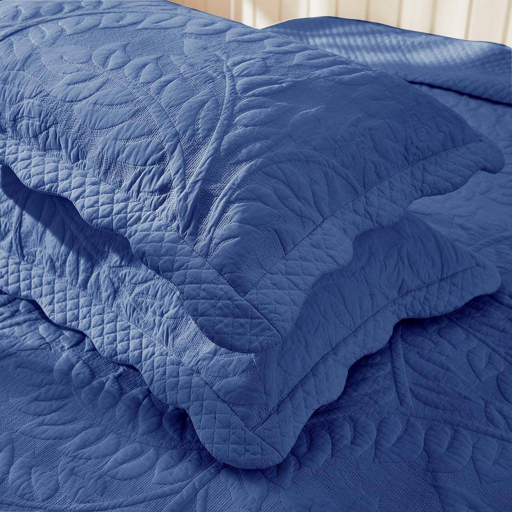 Navy Cotton Embroidered Standard Quilted Pillow Shams