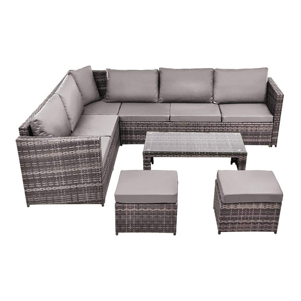7-Piece Outdoor PE Rattan Wicke Patio Conversation Set Clearance with Beige