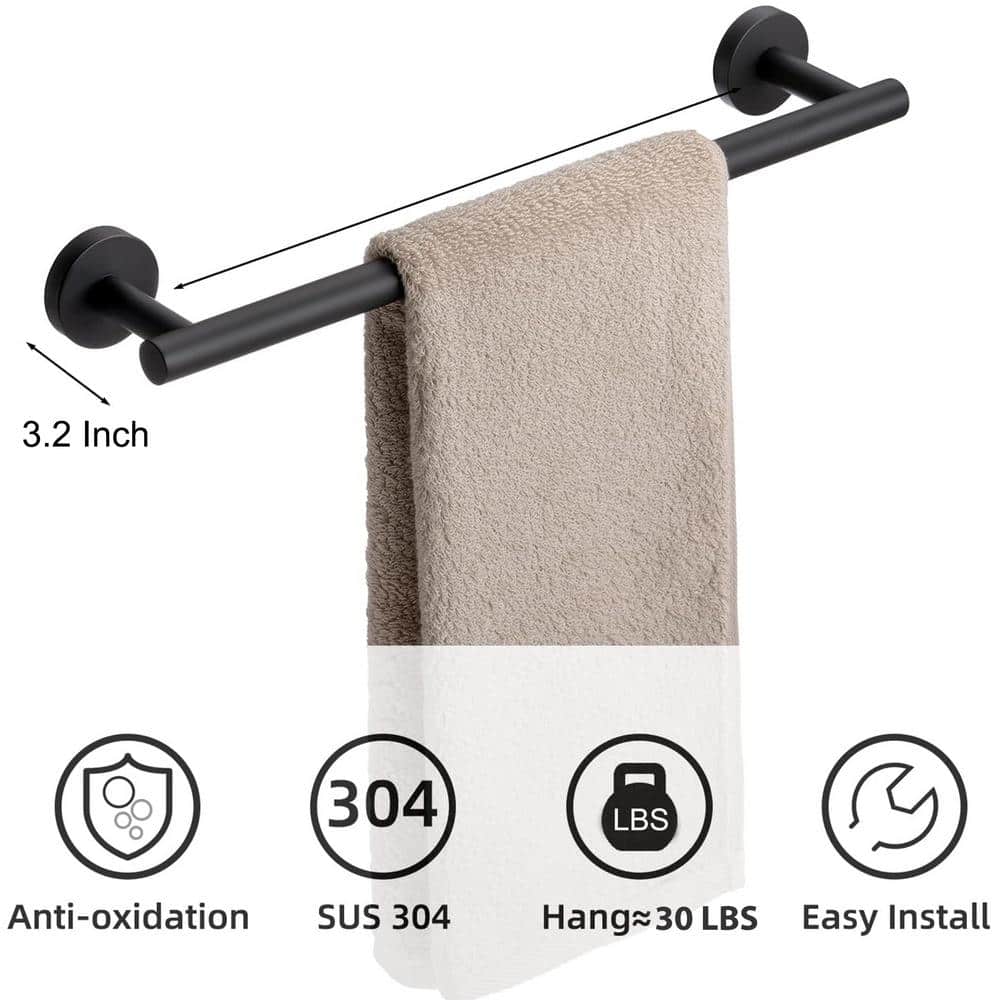 Matte Black 24-Inch Stainless Steel Wall-Mounted Towel Bar