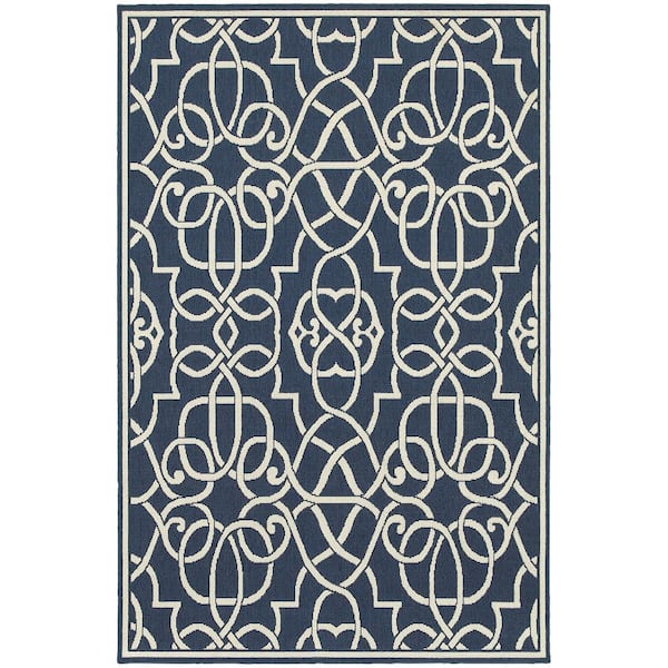 Home Decorators Collection Ballad Navy 8 ft. x 11 ft. Indoor/Outdoor Patio Area Rug