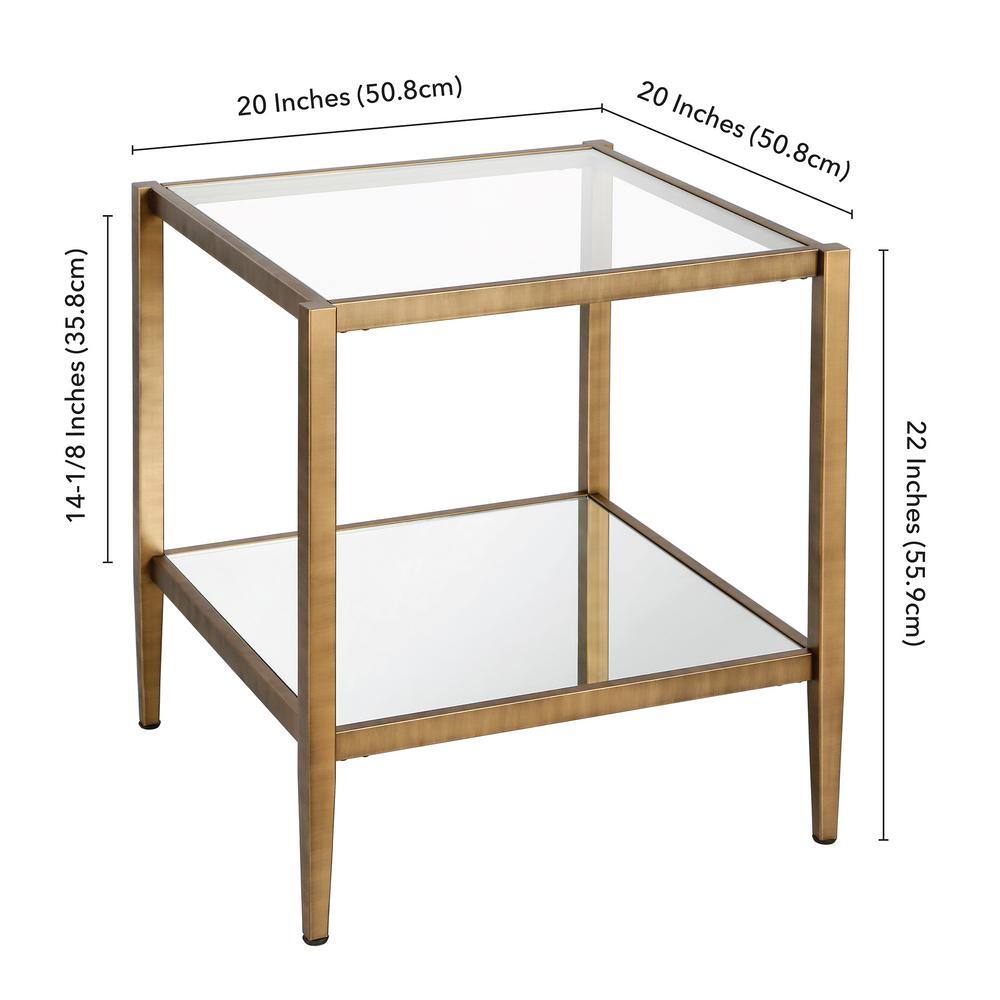 Elegant Brass Metal and Mirrored Glass 20" Side Table