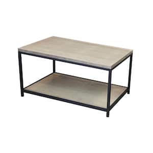 34 in. Brushed Gray Medium Rectangle Wood Coffee Table with Shelf