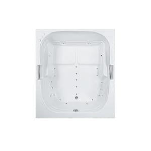 60 in. x 60 in. Acrylic Square Alcove Air Bathtub with Reversible Drain in Bone