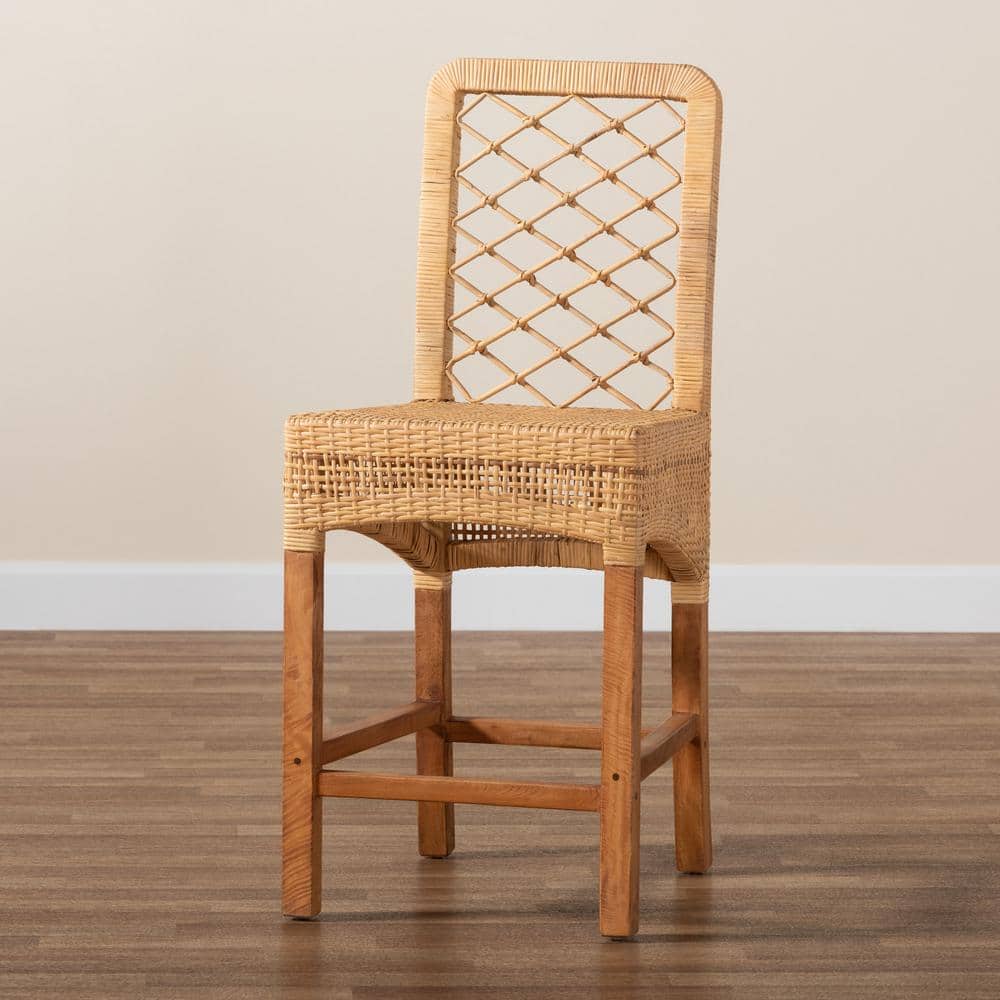 Moscow Natural Rattan and Mahogany Wood Counter Stool