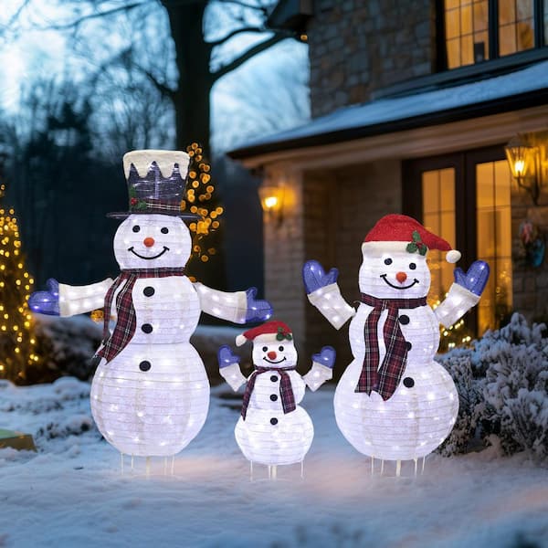 スノーマンファミリーLEDライト 3-Piece Pop Up Snowman Family With LED Lights Set Same-Day