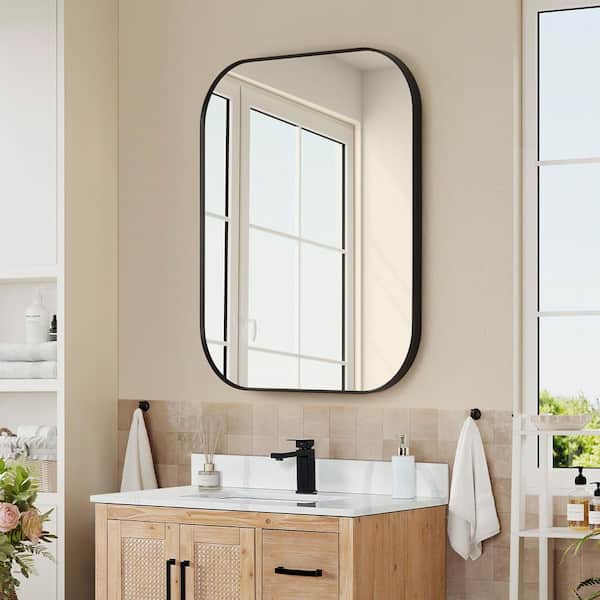 Trielle 36 in.W x 30 in. H Rectangular Aluminum Framed Wall Mounted Bathroom Vanity Mirror in Matte Black