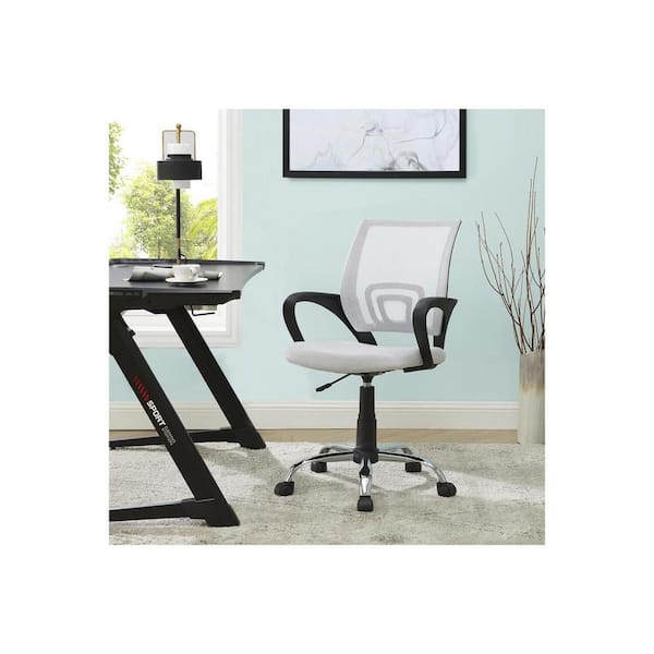 White Mid-Back Mesh Swivel Rolling Office Chair with Adjustable Height