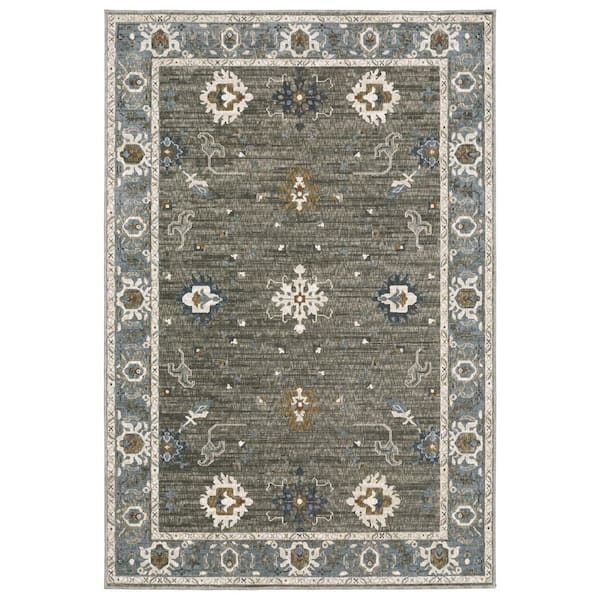 7 ft. x 10 ft. Blue Ivory And Gray Oriental Area Rug