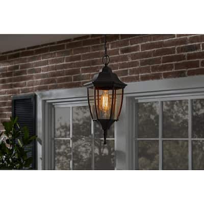 Kinglet 19.6 in. 1-Light Black Outdoor Hanging Light Pendant Light with Clear Glass