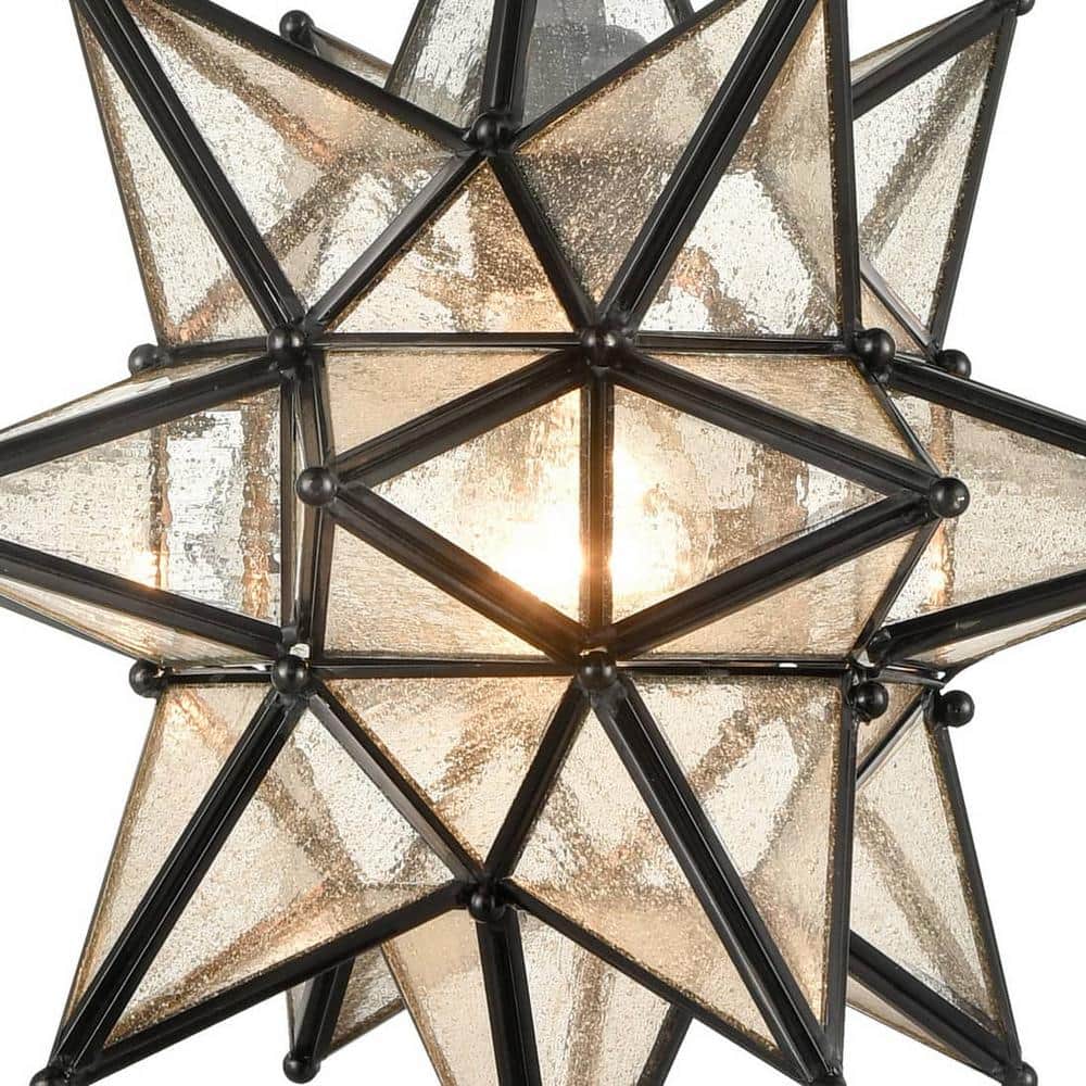 Geometric Black Star Pendant Light with Seeded Glass Shade