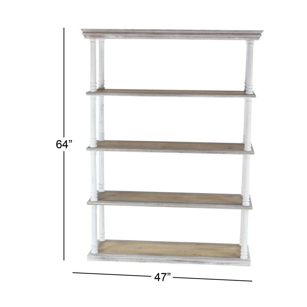 Rustic White and Brown Wood 5-Tier Shelving Unit