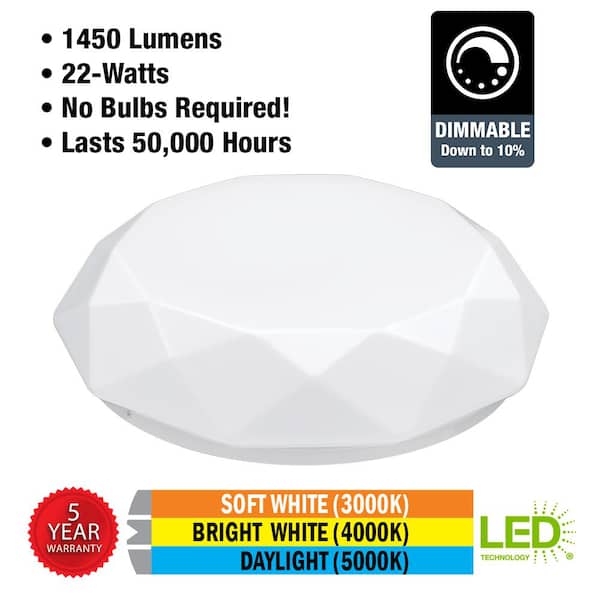 16 in. Diamond Adjustable CCT LED Flush Mount Ceiling Light 1450 Lumens 22W 120V Dimmable (8-Pack)
