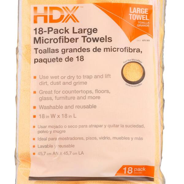 HDX - 18 in. x 18 in. Multi-Purpose Microfiber Cloth (18-Pack)