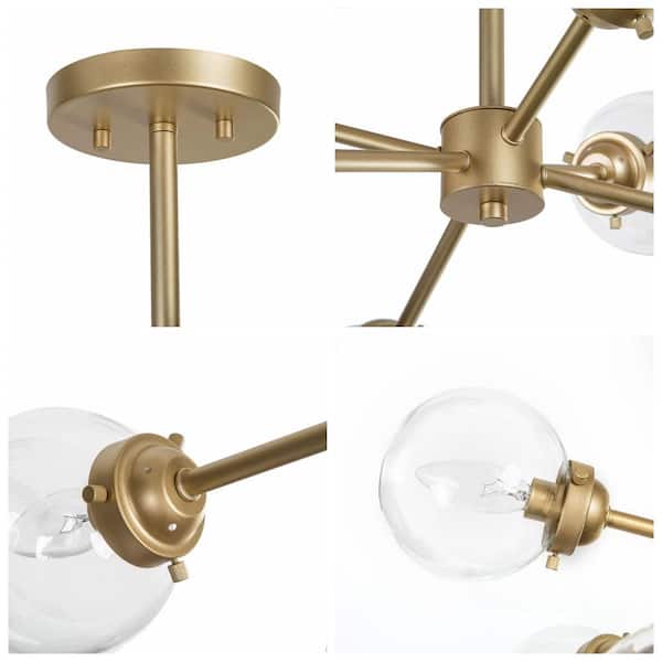 Possini Euro Design Spheres Modern Sputnik Ceiling Light Flush-Mount  Fixture 28 Wide Warm Brass Gold 9-Light LED Clear Outer Frosted Inner  Glass for