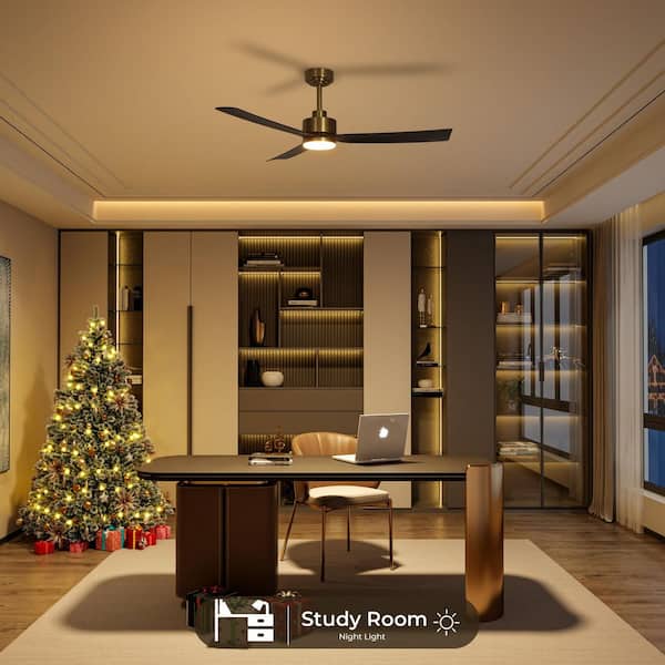 TOZING 52 in. Indoor Matte Black Gold Low Profile Modern LED