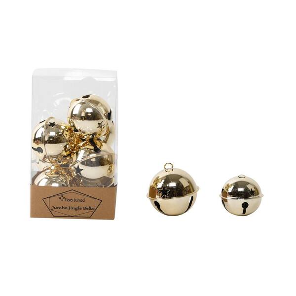 Flora Bunda Gold Jumbo Jingle Bells, Christmas Ornament 8-Pieces