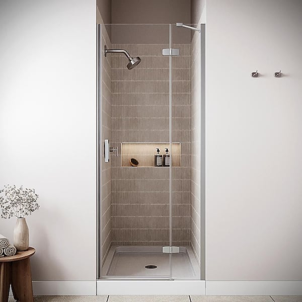 Dirillo 32'' x 76'' Semi-Frameless Pivot Shower Door with CrystalTech Treated 5/16'' Glass, Polished Chrome Hardware