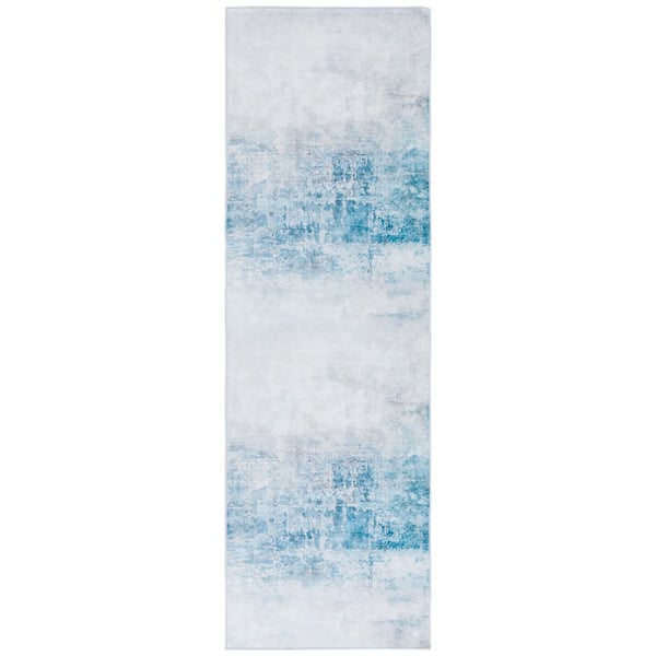 SAFAVIEH Malibu Gray/Blue 3 ft. x 8 ft. Machine Washable Abstract Gradient Runner Rug