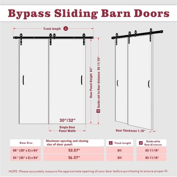 64in x 84in, Mirrored Glass, White, MDF, Bypass Double Pre-Assembled Panel Sliding Barn Door with Hardware Kit