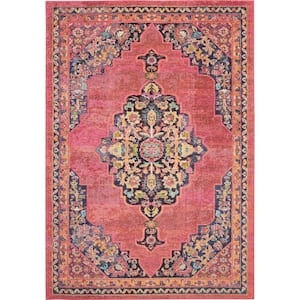 Passionate Pink/Flame 7 ft. x 10 ft. Persian Vintage Area Rug
