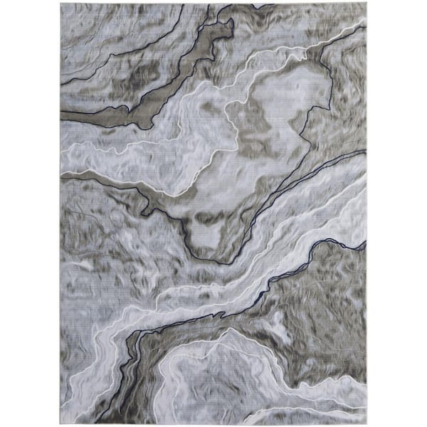 2 ft. x 3 ft. Ivory and Blue and Gray Abstract Area Rug