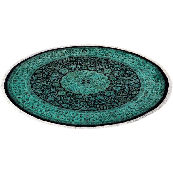 Overdyed Green 4 ft. 7 in. x 4 ft. 7 in. Wool Indoor Area Rug