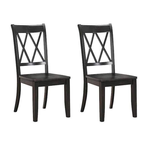 EVERGLADE HOME Festus Black Wood Dining Chair (Set of 2)