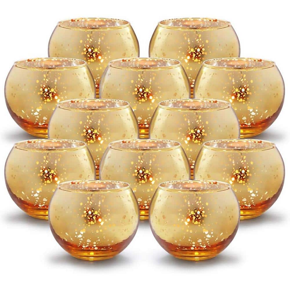 Round Gold Glass Votive Candle Holders 12-Pack