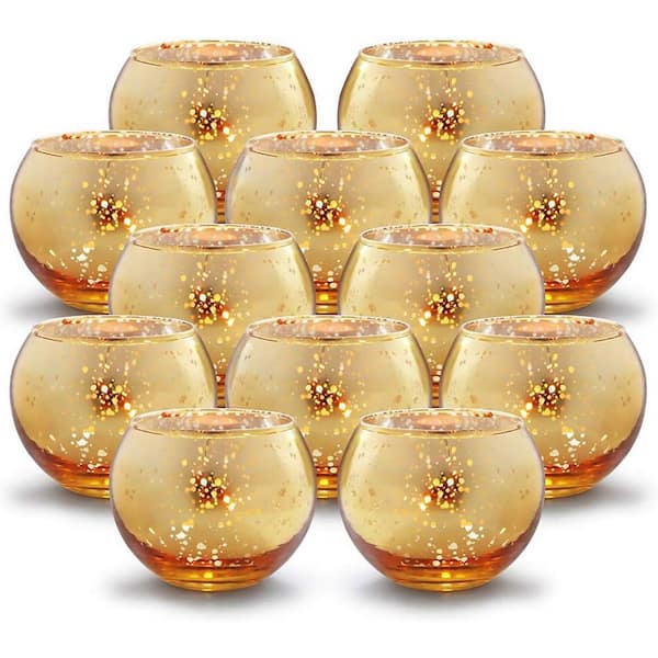 Unbranded Round Gold Glass Votive Candle Holders 12-Pack