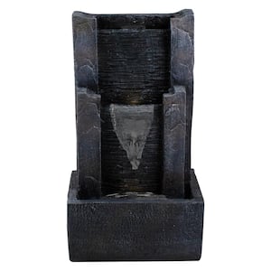 23.5 in. Black and Gray Modern Lighted 3-Tier Outdoor Garden Water Fountain