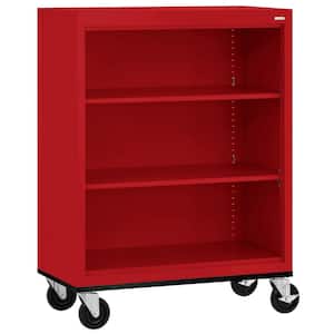 Metal 3-Shelf Cart Bookcase with Adjustable Shelves in Red (42 in.)