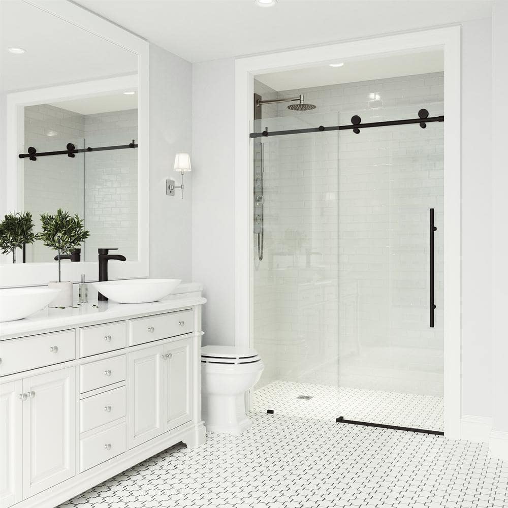 Elan E-Class 64" Matte Black Frameless Sliding Shower Door