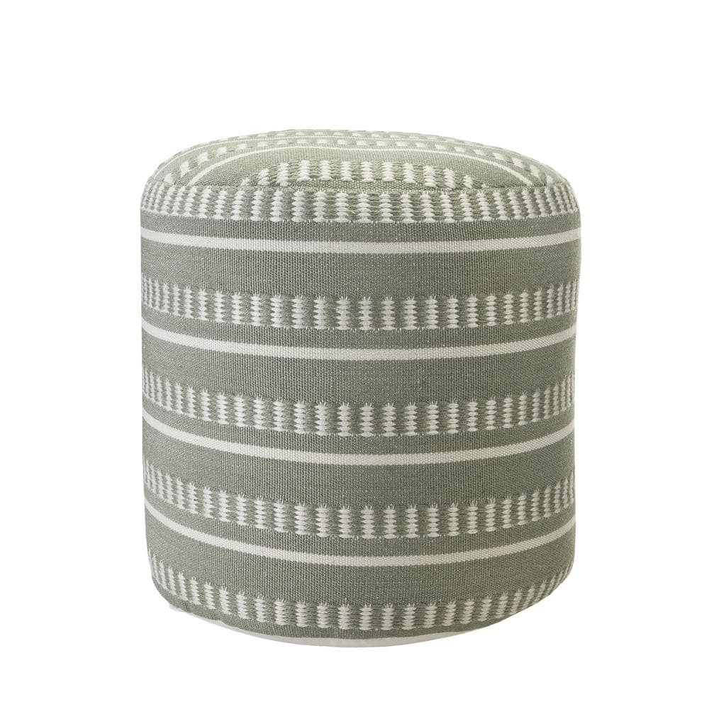 LR Home Dash Stripe Green / White 20 in. Geometric Indoor Outdoor Pouf