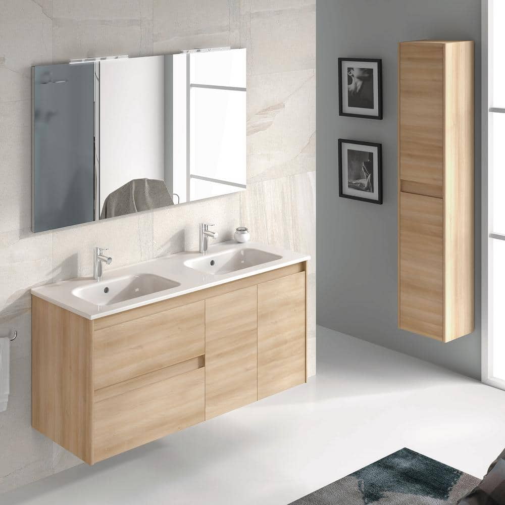 Ambra Nordic Oak 47.5'' Wall Mounted Double Vanity with Mirror