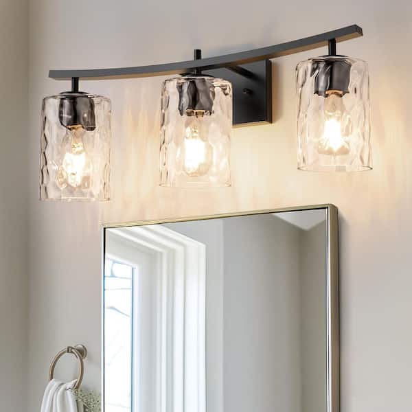 24 in. 3-Light Black Vanity Light with Cylinder Clear Glass Shades for Bathroom, Mirror, Vanity Area