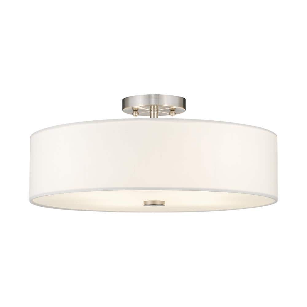 Brushed Nickel 4-Light Semi-Flush Drum Ceiling Fixture